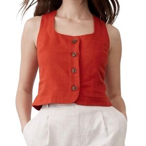 Banana Republic Red Linen Button Front Vest Size 2